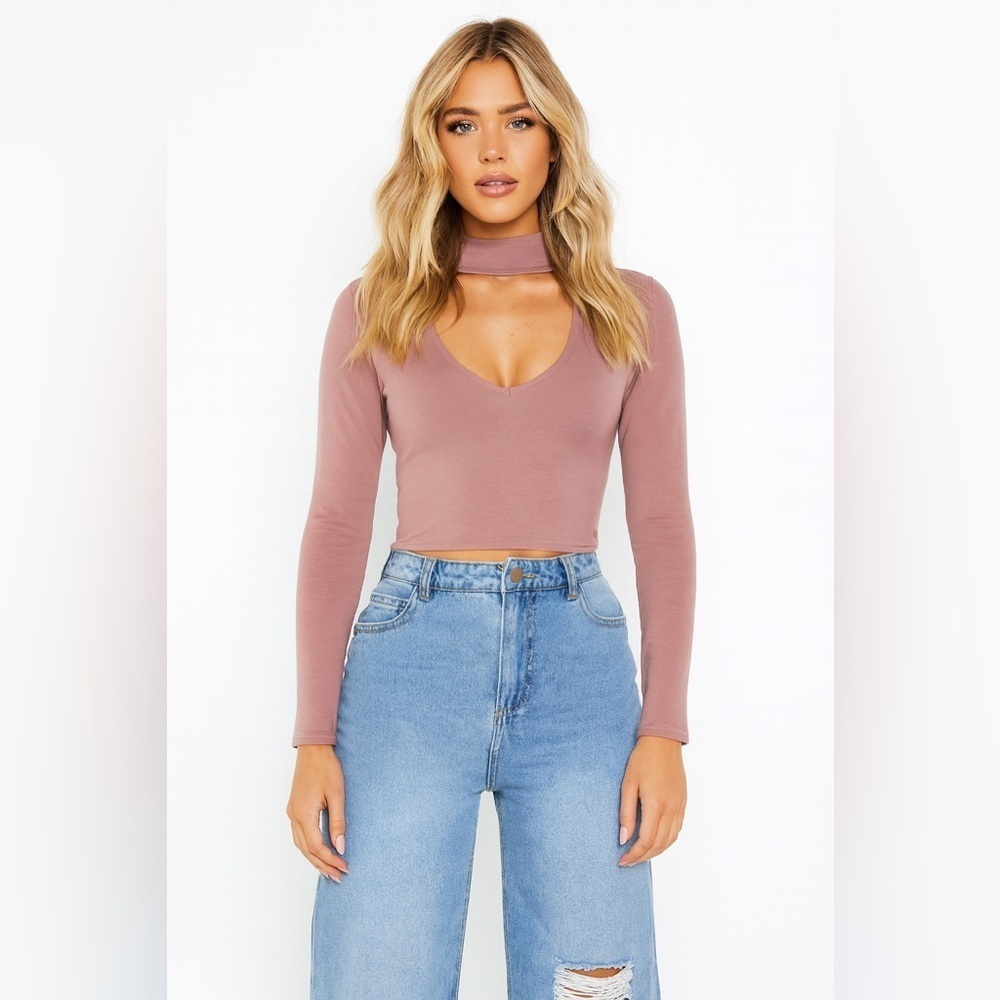 NWT!! Missguided Mauve Long Sleeve Crop Top